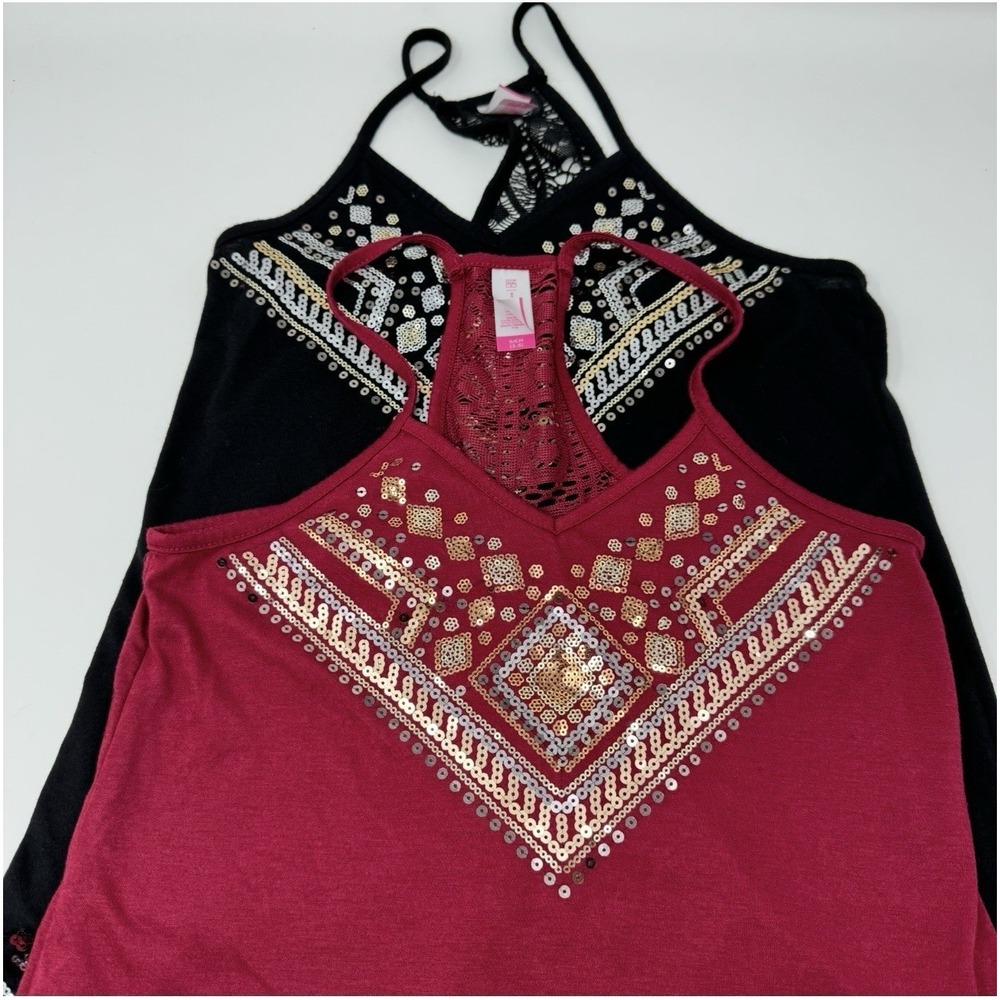 No Boundaries Set of 2 Tank Top Womens‎ Small Sequin Boho Festival Racerback